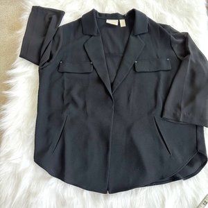 Chicos Jacket Blazer Black Crepe Open Front Chiffon Sleeve Career Work MEDIUM